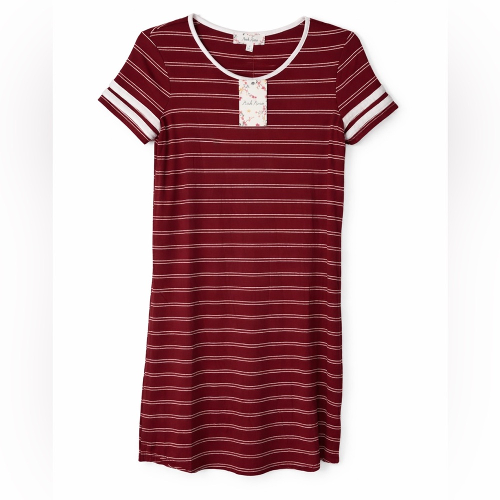 Pink Rose Burgundy Striped Short Sleeve Tee Blow Out Sale